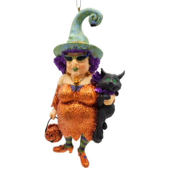 Which Witch Zelda Cat Orange Dress Halloween Tree December Diamonds Ornament - Picture 4 of 11